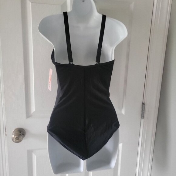 Charmo  Black Sexy Mesh Accent  Ruched Halter One-Piece Swimsuit - S - Picture 3 of 10
